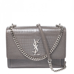 Saint Laurent Grey Croc Embossed Leather Medium Sunset Shoulder Bag