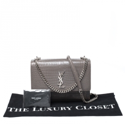 Saint Laurent Grey Croc Embossed Leather Medium Sunset Shoulder Bag