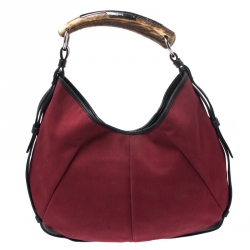 Saint Laurent Red/Black Canvas and Leather Mombasa Horn Hobo 