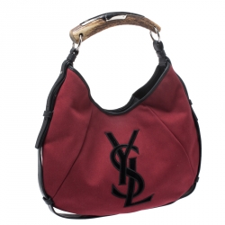 Saint Laurent Red/Black Canvas and Leather Mombasa Horn Hobo 