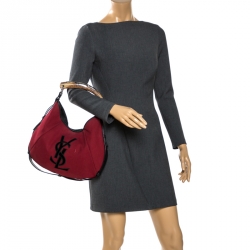 Saint Laurent Red/Black Canvas and Leather Mombasa Horn Hobo 