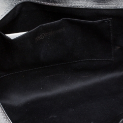 Pre Owned Saint Laurent Metallic Silver Leather Belle De Jour Flap Clutch