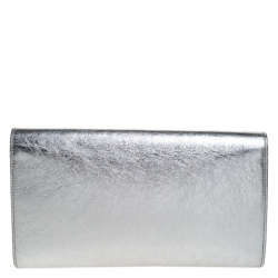 Pre Owned Saint Laurent Metallic Silver Leather Belle De Jour Flap Clutch
