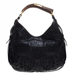 Saint Laurent Paris Black Embroidered Leather Leather Mombasa Hobo 