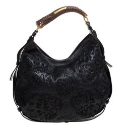 Saint Laurent Paris Black Embroidered Leather Leather Mombasa Hobo 