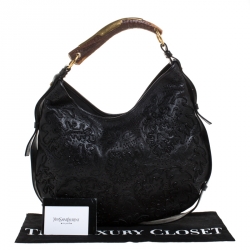 Saint Laurent Paris Black Embroidered Leather Leather Mombasa Hobo 