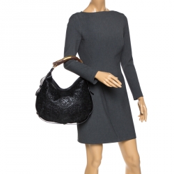 Saint Laurent Paris Black Embroidered Leather Leather Mombasa Hobo 