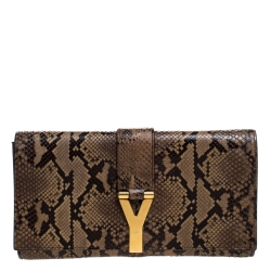 مملوكة مسبقًا Saint Laurent Beige Python Large Chyc Clutch