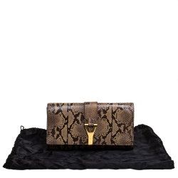 مملوكة مسبقًا Saint Laurent Beige Python Large Chyc Clutch