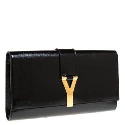 مملوكة مسبقًا Saint Laurent Black Patent Leather Large Chyc Clutch