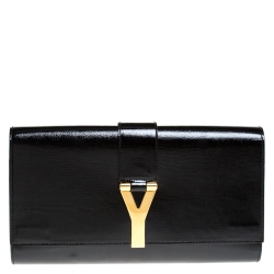 مملوكة مسبقًا Saint Laurent Black Patent Leather Large Chyc Clutch