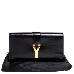 مملوكة مسبقًا Saint Laurent Black Patent Leather Large Chyc Clutch
