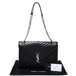 Pre Owned Saint Laurent Black Leather Monogram Envelope Shoulder Bag