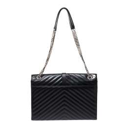 Pre Owned Saint Laurent Black Leather Monogram Envelope Shoulder Bag