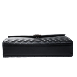 Pre Owned Saint Laurent Black Leather Monogram Envelope Shoulder Bag