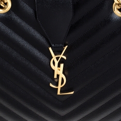 Pre Owned Saint Laurent Black Matelasse Leather Cassandre Shopper Tote