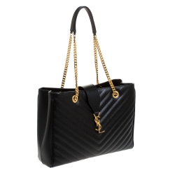 Pre Owned Saint Laurent Black Matelasse Leather Cassandre Shopper Tote