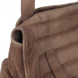 Pre Owned Yves Saint Laurent Brown Croc Embossed  Shoulder Bag