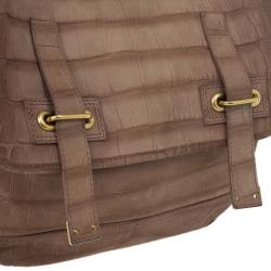 Pre Owned Yves Saint Laurent Brown Croc Embossed  Shoulder Bag