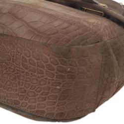 Pre Owned Yves Saint Laurent Brown Croc Embossed  Shoulder Bag
