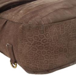 Pre Owned Yves Saint Laurent Brown Croc Embossed  Shoulder Bag