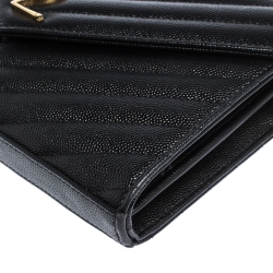 Pre Owned Saint Laurent Paris Black Leather Monogram Wallet On Chain