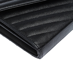 Pre Owned Saint Laurent Paris Black Leather Monogram Wallet On Chain