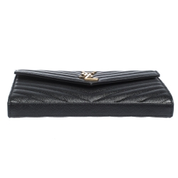 Pre Owned Saint Laurent Paris Black Leather Monogram Wallet On Chain