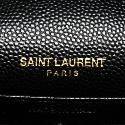 Pre Owned Saint Laurent Paris Black Leather Monogram Wallet On Chain