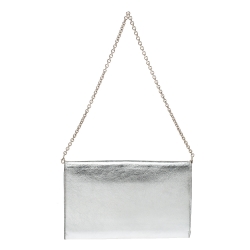Pre Owned Saint Laurent Paris Metallic Silver Leather Wallet on Chain