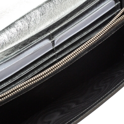 Pre Owned Saint Laurent Paris Metallic Silver Leather Wallet on Chain