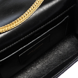 Pre Owned حقيبة كروس سان لوران باريس شراشيب كيت صغيرة جلد لامعة سوداء