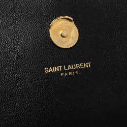 Pre Owned حقيبة كروس سان لوران باريس شراشيب كيت صغيرة جلد لامعة سوداء