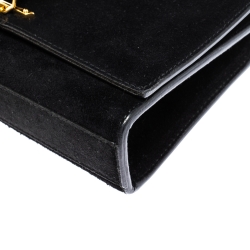 Pre Owned حقيبة كروس سان لوران باريس شراشيب كيت صغيرة جلد لامعة سوداء