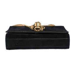 Pre Owned حقيبة كروس سان لوران باريس شراشيب كيت صغيرة جلد لامعة سوداء