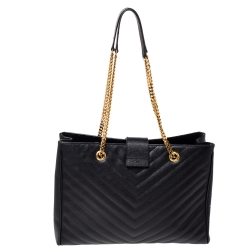 Pre Owned حقيبة يد سان لوران باريس شوبر كاساندريه جلد ماتيلاس سوداء