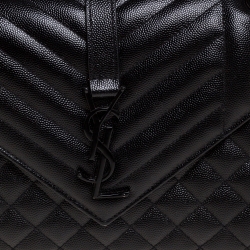 Pre Owned Saint Laurent Black Mix Matelasse Leather Medium Envelope Shoulder Bag