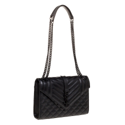 Pre Owned Saint Laurent Black Mix Matelasse Leather Medium Envelope Shoulder Bag