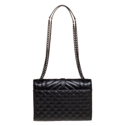Pre Owned Saint Laurent Black Mix Matelasse Leather Medium Envelope Shoulder Bag
