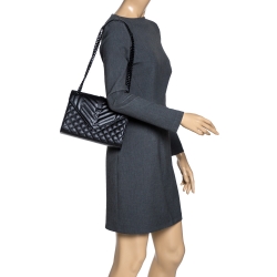 Pre Owned Saint Laurent Black Mix Matelasse Leather Medium Envelope Shoulder Bag