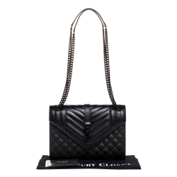 Pre Owned Saint Laurent Black Mix Matelasse Leather Medium Envelope Shoulder Bag