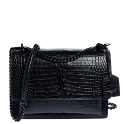 Saint Laurent Black Croc Embossed Leather Large Sunset Shoulder Bag Saint  Laurent Paris