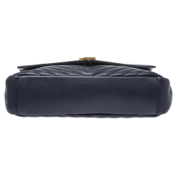 Saint Laurent Navy Blue Matelasse Leather Large College Top Handle Bag
