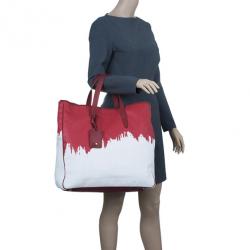 Pre Owned Saint Laurent Paris Red and White Canvas Raspail Tote