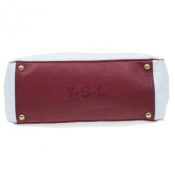 Pre Owned Saint Laurent Paris Red and White Canvas Raspail Tote