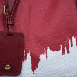 Pre Owned Saint Laurent Paris Red and White Canvas Raspail Tote