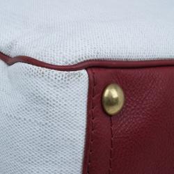 Pre Owned Saint Laurent Paris Red and White Canvas Raspail Tote