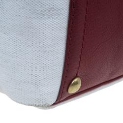 Pre Owned Saint Laurent Paris Red and White Canvas Raspail Tote