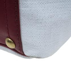 Pre Owned Saint Laurent Paris Red and White Canvas Raspail Tote