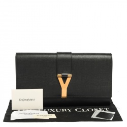 Pre Owned Saint Laurent Black Texured Leather Y Line Clutch